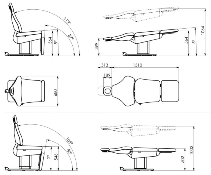 Technical drawing Heka plus patient chair